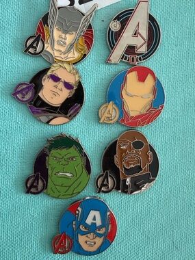 Marvel Enamel Pin Set - Red, Blue, Green, Purple, Gold, Black Accents